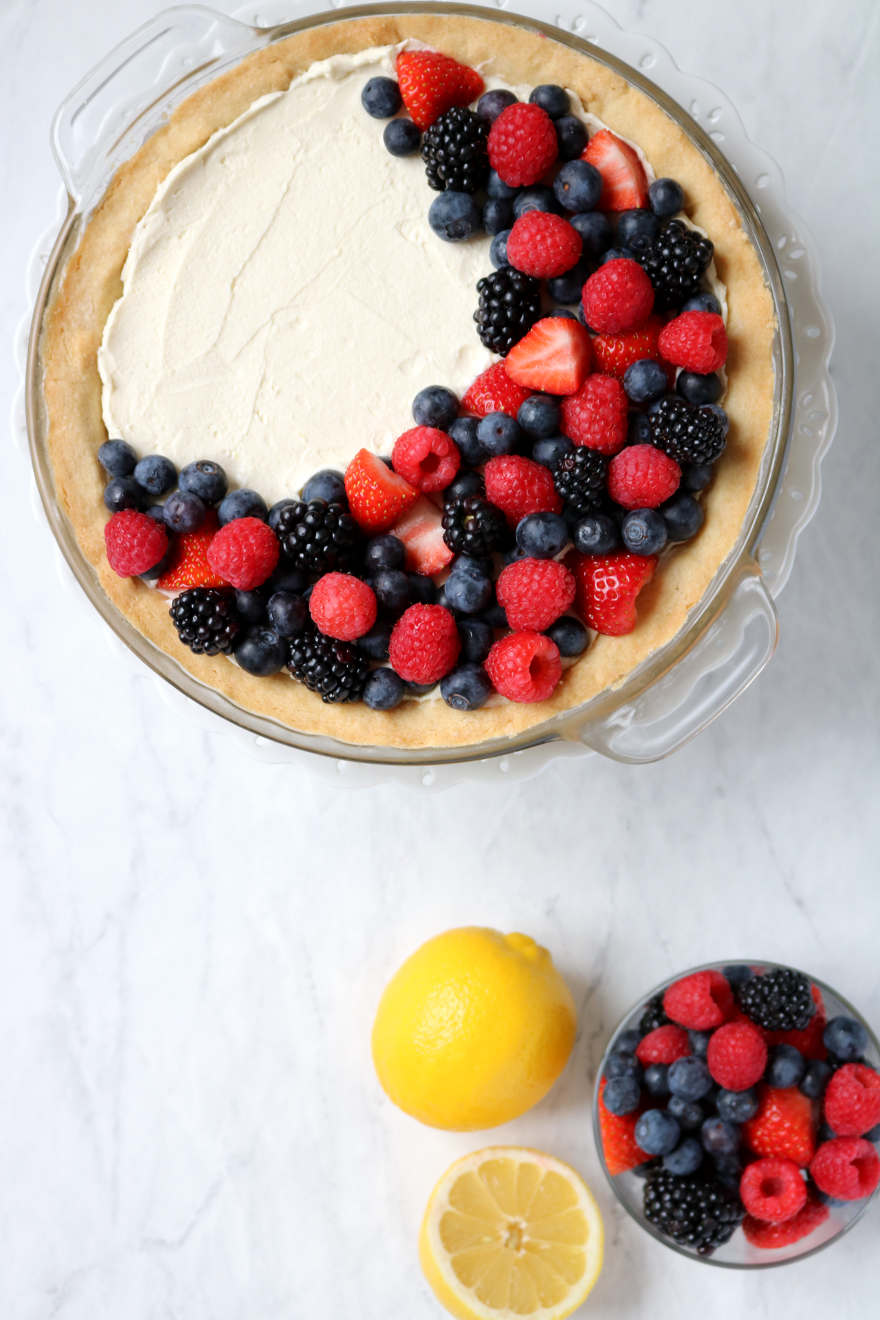 Simple Lemon Berry Pie - delicious lemon mascarpone cream pie with mixed berries on top | via Pies Before Guys